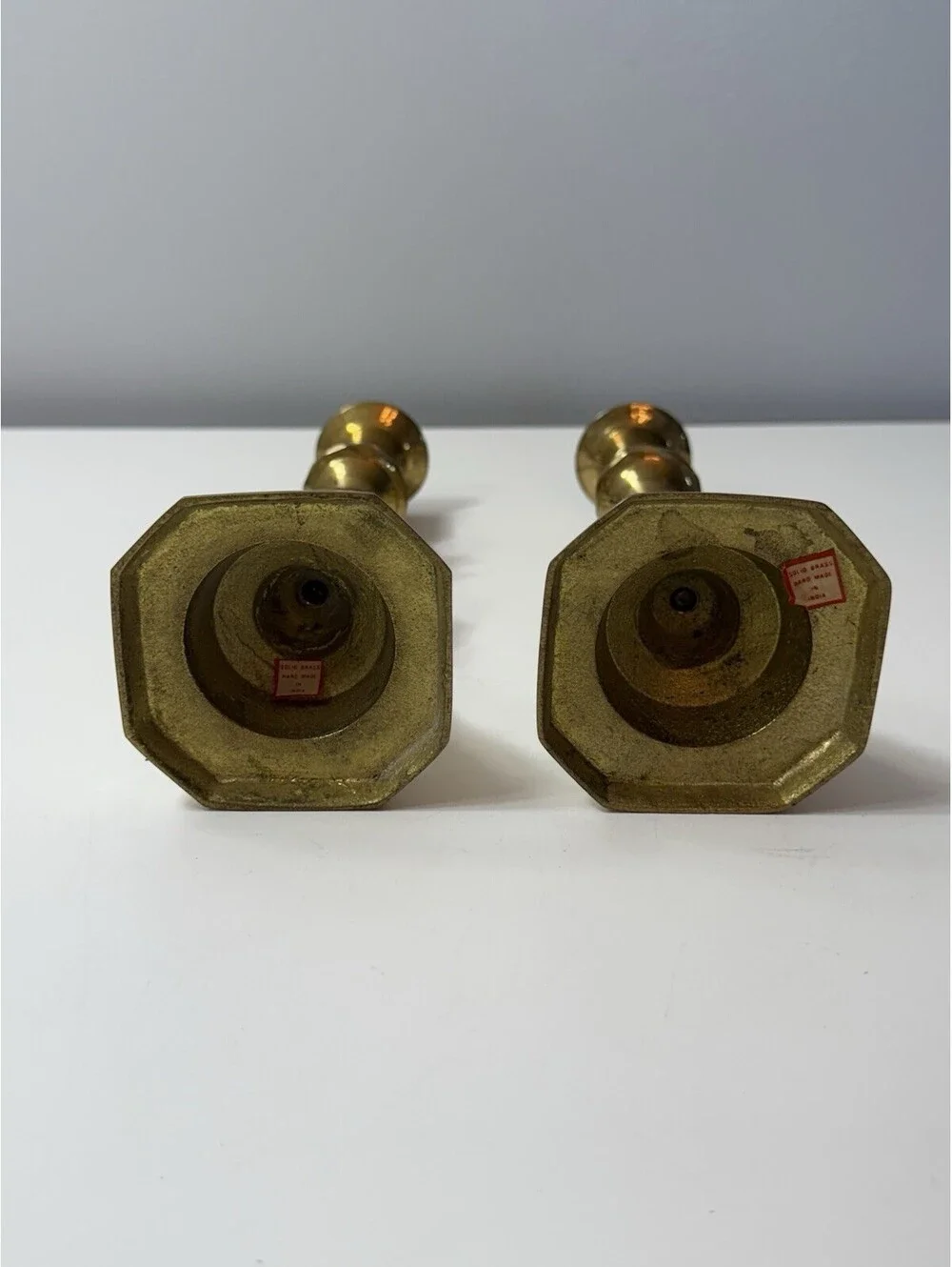 Vintage Pair of Solid Brass Candlestick  Holders 8” H For Tapered Candles India